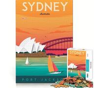 Puzzle de 1000 pièces pour Adolescents Affiche de Voyage à Sydney Découpe précise Jeu cognitif et Amusant Décoration de Noël pour la Maison (50x75cm)