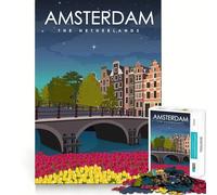 Puzzle de 1000 pièces pour Adolescents Affiche de Voyage Amsterdam Découpe soignée Jeu cognitif Jouet pour Passer Le Temps Libre Cadeau apaisant de Noël (38x52cm)