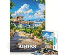 Puzzle de 1000 pièces pour Adolescents,Affiche de Voyage Athènes Grèce,Bords Nets,Jeu de réflexion,Jeu de lenteur,activité Amusante pour Un Anniversaire (50x75cm)
