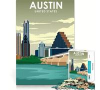 Puzzle de 1000 pièces pour Adolescents Affiche de Voyage Austin Texas Jeu Amusant et Relaxant pour stimuler l'esprit Décoration de Noël (50x75cm)