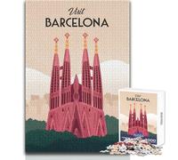 Puzzle de 1000 pièces pour Adolescents - Affiche de Voyage Barcelone - Jeu éducatif - Stimule la mémoire - Cadeau d'anniversaire - Dimensions : 50x75cm