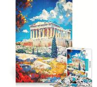 Puzzle de 1000 pièces pour Adolescents Affiche de Voyage de l'Acropole en Grèce Jeu de réflexion Stimulant idéal comme Cadeau pour Toute la Famille 38x26cm