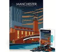 Puzzle de 1000 pièces pour Adolescents Affiche de Voyage de Manchester Découpe Parfaite Jeu de logique Amusant Jeu paisible Idéal pour Un Anniversaire (38x26cm)