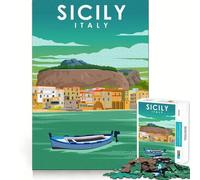 Puzzle de 1000 pièces pour Adolescents, Affiche de Voyage en Sicile, Italie, découpe serrée, Jeu cérébral Amusant et créatif, détente et Divertissement, Cadeau Artistique de Noël (38x26cm)