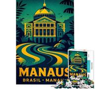 Puzzle de 1000 pièces pour Adolescents Affiche de Voyage Manaus Brésil Jeu de Puzzle à Faire soi-même Loisirs à la Maison Interaction Parent-Enfant (Taille 38x26cm)