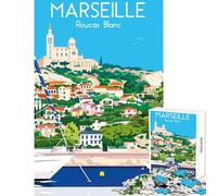 Puzzle de 1000 pièces pour Adolescents Affiche de Voyage Marseille Roucas Blanc Jeu éducatif Idée Cadeau d'anniversaire Activités ludiques à la Maison Dimensions 38x26cm