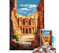 Puzzle de 1000 pièces pour Adolescents Affiche de Voyage Petra Jordan Puzzle pour Adultes Jeu Manuel Anti-Stress Jeu Stimulant Cadeau (Taille 38x52cm)