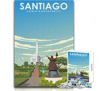 Puzzle de 1000 pièces pour Adolescents - Affiche de Voyage Santiago, République Dominicaine - Jeu éducatif Familial - Stimule la mémoire - Cadeau d'anniversaire - Dimensions 38x52cm