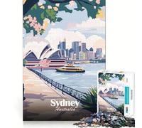 Puzzle de 1000 pièces pour Adolescents Affiche de Voyage Sydney Australie Découpe précise Jeu Amusant et Relaxant Cadeau d'anniversaire Original (38x52cm)