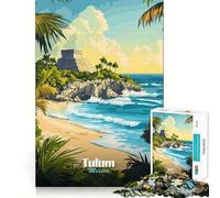 Puzzle de 1000 pièces pour Adolescents, Affiche de Voyage Tulum Mexique, Jeu d'assemblage précis, défi Mental, Jouet pour se détendre et s'amuser, scène de Noël (38x26cm)