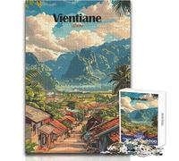 Puzzle de 1000 pièces pour Adolescents - Affiche de Voyage Vientiane, Laos - Jeu éducatif Familial d'analyse et de logique - Idée Cadeau - Dimensions:38x52cm
