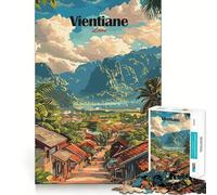 Puzzle de 1000 pièces pour adolescents affiche de voyage Vientiane Laos pièces à emboîtement précis jeu de logique amusant et silencieux idéal pour un anniversaire ou une activité artistique (38x26cm)