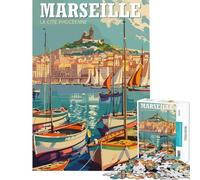 Puzzle de 1000 pièces pour Adolescents Affiche de Voyage Vintage de Marseille Un défi à relever pour améliorer la mémoire Jouet à Monter soi-même pour Les 14 Ans et Plus (38x52cm)