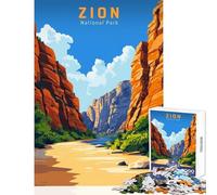 Puzzle de 1000 pièces pour Adolescents Affiche de Voyage Vintage du Parc National de Zion Jeu éducatif Une œuvre d'art à Monter soi-même Jouet avec Affiche Assortie et fiche de Questions (50x75cm)