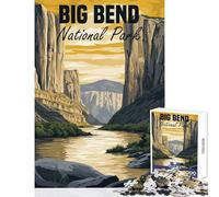 Puzzle de 1000 pièces pour Adolescents Affiche du Parc National de Big Bend Jeu Anti-Stress Cadeau d'anniversaire Jeu éducatif Activité ludique et relaxante Dimensions 50x75cm