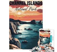 Puzzle de 1000 pièces pour Adolescents Affiche du Parc National des îles Anglo-Normandes défi Difficile à relever Jouet à Monter soi-même à partir de 14 Ans (38x52cm)