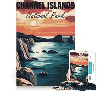 Puzzle de 1000 pièces pour Adolescents Affiche du Parc National des îles Anglo-Normandes Jeu d'ajustement précis Activité cérébrale Intelligente Temps de détente Activité d'anniversaire (38x26cm)