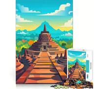 Puzzle de 1000 pièces pour Adolescents Affiche du Temple de Borobudur Jeu créatif et Relaxant Cadeau Artistique de Noël (50x75cm)