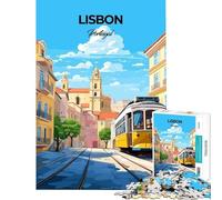 Puzzle de 1000 pièces pour Adolescents Affiche du Tramway de Lisbonne Portugal Défi intellectuel Jeu Familial addictif Anti-Stress Cadeau Amusant (Dimensions 38x26cm)