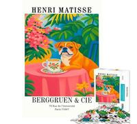 Puzzle de 1000 pièces pour Adolescents Affiche Henri Matisse Chien et thé défi intellectuel Jouet addictif Jeu Relaxant pour Toute la Famille Cadeau Artistique (38x26cm)