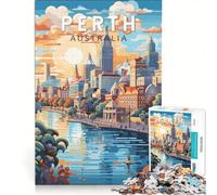 Puzzle de 1000 pièces pour Adolescents, Affiche rétro de Perth Australie, Jouet éducatif, décoration intérieure, avec Affiche Assortie et fiche de Questions 50x75cm