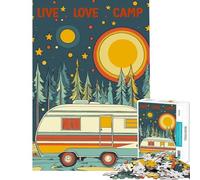 Puzzle de 1000 pièces pour Adolescents Affiche rétro Vivre Aimer Camper Jeu Anti-Stress Décoration Murale À partir de 14 Ans (38x26cm)
