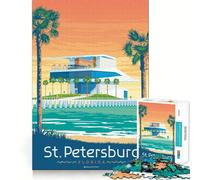 Puzzle de 1000 pièces pour Adolescents Affiche Saint-Pétersbourg, Floride Jeu Intense et Amusant Loisirs Décoration Murale de Noël (50x75cm)
