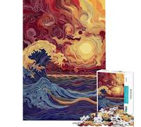 Puzzle de 1000 pièces pour Adolescents Affiche Vagues au Coucher du Soleil Puzzle Artistique pour Adultes Jeux familiaux Une œuvre d'art stimulante à compléter (Dimensions 38x26cm)