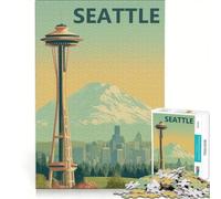 Puzzle de 1000 pièces pour Adolescents Affiche Vintage de Voyage à Seattle avec la Space Needle Jeu éducatif pour s'amuser en Famille Cadeau pour Les Amis et la Famille 50x75cm