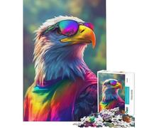 Puzzle de 1000 pièces pour Adolescents Aigle stylé en tie-Dye Jeu de réflexion éducatif Idée Cadeau Apprentissage et éducation (Dimensions 75x50cm)