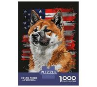 Puzzle De 1000 Pièces pour Adolescents Akita American Flag Puzzle Jeu Manuel Difficile Difficile Cadeaux pour Les Amis Et La Famille 52x38cm/1000pcs