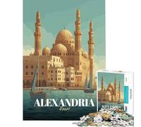 Puzzle de 1000 pièces pour Adolescents Alexandrie Égypte Affiche de Voyage Jeu Manuel Apprentissage Jouets éducatifs Cadeaux de Noël Secret Idéal pour Passer Le Temps à la Maison (Dimensions 75x50cm)