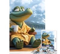 Puzzle de 1000 pièces pour Adolescents Alligator se Relaxant avec Un café au Bord d'un lac Décoration Murale Cadeau d'anniversaire Jeu Pratique avec des pièces de Formes aléatoires Parfaitement