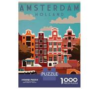 Puzzle De 1000 Pièces pour Adolescents Amsterdam Canal House Poster Puzzle pour Adultes Jouet Décoration Murale Cadeaux pour Femmes Interaction Parent-Enfant 70x50cm/1000pcs