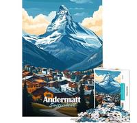 Puzzle de 1000 pièces pour Adolescents Andermatt Suisse Village de Montagne défi éducatif décoration intérieure Jeu éducatif pour Les 14 Ans et Plus (38x26cm)