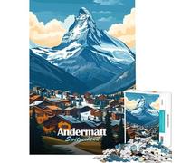 Puzzle de 1000 pièces pour Adolescents Andermatt Village de Montagne en Suisse activités Amusantes à la Maison Jeu d'assemblage de Motifs impossibles pour Les 14 Ans et Plus (38x52cm)