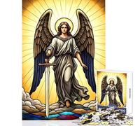 Puzzle de 1000 pièces pour Adolescents Ange à l'épée dans Un vitrail Décoration intérieure Jouet Cadeau d'anniversaire Jeu éducatif Chaque pièce est Unique Dimensions 50x75cm