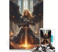 Puzzle de 1000 pièces pour Adolescents Ange Guerrier ailé avec épée dans des ruines Jeu Manuel pour s'amuser en Famille Cadeau Unique pour Un Anniversaire ou Noël 38x52cm