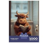 Puzzle De 1000 Pièces pour Adolescents Angry Bull Reading in Bathroom Puzzle pour Adultes Jouets Anti-Stress Cadeau d'anniversaire Cadeaux De Noël 52x38cm/1000pcs