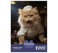 Puzzle De 1000 Pièces pour Adolescents Angry Chef Cat Cooking Puzzles pour Adultes, Jouets Anti-Stress, Améliorent La Mémoire, Cadeaux d'anniversaire Et De Noël Uniques 70x50cm/1000pcs