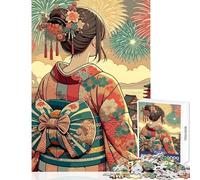 Puzzle de 1000 pièces pour Adolescents Anime Fille en Kimono regardant Un feu d'artifice Jeux Amusants Passe-Temps à la Maison Décoration Murale Cadeaux Uniques pour Anniversaire et Noël (26x38cm)