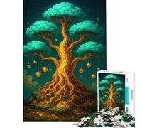 Puzzle de 1000 pièces pour Adolescents Arbre doré au Feuillage Turquoise Puzzle pour Adultes Jeu Manuel décoration Murale Cadeau Unique pour Un Anniversaire ou Noël (Taille 50x75cm)