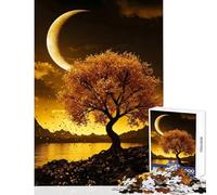 Puzzle de 1000 pièces pour Adolescents Arbre doré sous Un Croissant de Lune Jeu à Monter soi-même pour Femmes et Hommes Jeu Pratique pour renforcer Les Liens Amoureux Dimensions 50x75cm