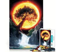 Puzzle de 1000 pièces pour Adolescents Arbre et Cascade sous Une Lune flamboyante Jeu créatif et ludique Idéal pour Les Moments de détente Décoration de Noël pour la Maison (38x52cm)
