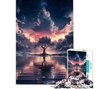 Puzzle de 1000 pièces pour Adolescents Arbre mystérieux au crépuscule Stimule Le Cerveau Jeu Difficile et Relaxant Convient aux 14 Ans et Plus 38x26cm
