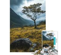 Puzzle de 1000 pièces pour Adolescents Arbre Solitaire dans Une vallée montagneuse Jeu de réflexion pour Adultes découpe de précision activités ludiques à Faire à la Maison (38x26cm)