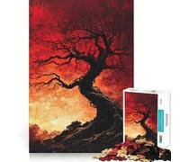 Puzzle de 1000 pièces pour Adolescents Arbre tordu sur Fond de Ciel Rouge Jeu d'adresse et de réflexion Amusant Loisirs et Divertissement Décoration de Noël pour la Maison (50x75cm)