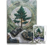 Puzzle de 1000 pièces pour Adolescents - Arbre Vert et Lune en marbre - Design élégant - Jeu pour améliorer la mémoire - Cadeau d'anniversaire - Dimensions : 38x26cm