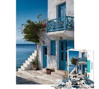Puzzle de 1000 pièces pour Adolescents Architecture des îles grecques Blanc et Bleu Idéal pour Un Anniversaire ou Noël Décoration Parfaite Jeu Manuel à partir de 14 Ans 50x75cm