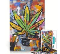 Puzzle de 1000 pièces pour Adolescents Art Abstrait de Feuilles de Cannabis Jeu d'assemblage précis Défi Mental Jouet pour se détendre et s'amuser Scène de Noël (38x26cm)